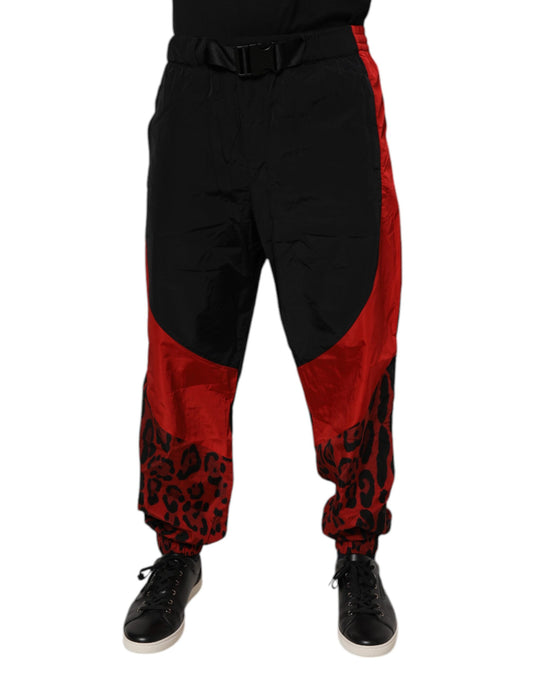 Dolce & Gabbana Schwarze Rote Leopard Jogger Sweathose Hose