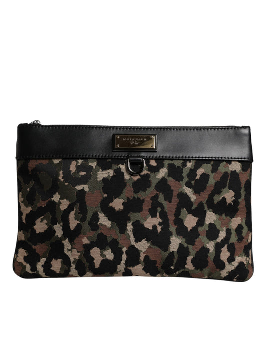 Dolce & Gabbana Clutch mit mehrfarbigem Leoparden-Jacquard-Print und Logo-Applikation