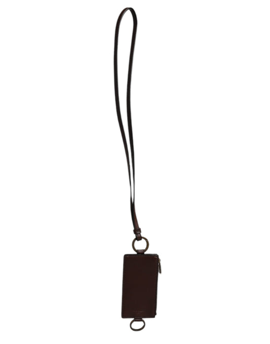 Dolce & Gabbana Braunes Kalbsleder Lanyard Logo Kartenetui Geldbörse