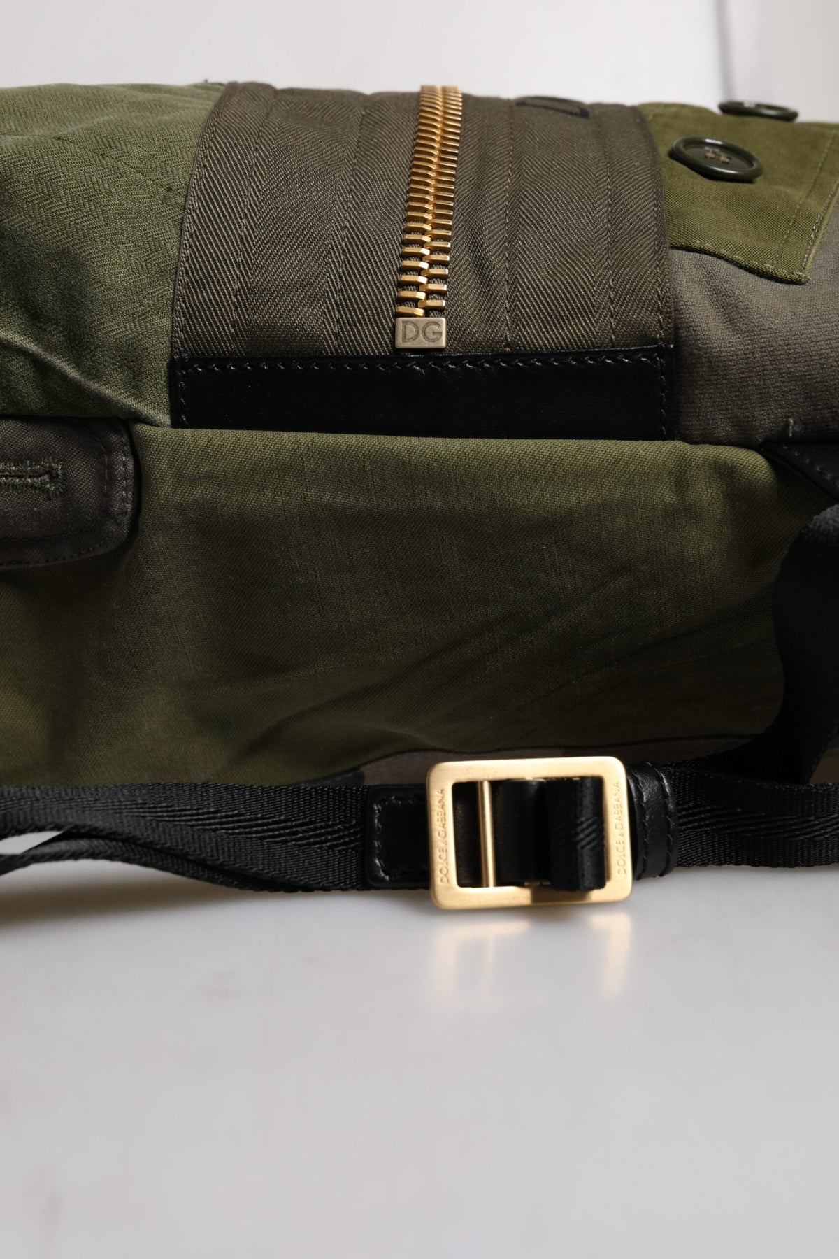 Dolce & Gabbana Military Green Patchwork Rucksack Backpack Bag
