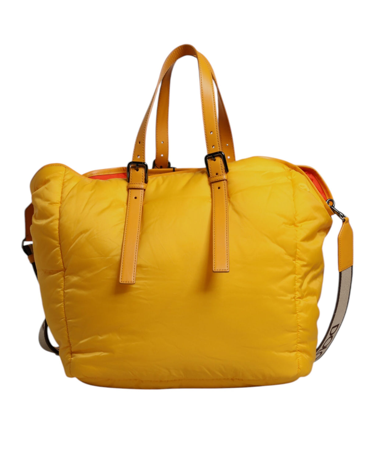 Dolce & Gabbana Yellow Orange Nylon Logo Plaque Hand Shoulder Duffle Bag
