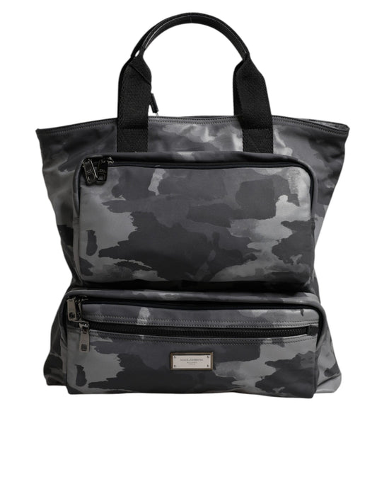 Dolce & Gabbana Gray Camo Cotton Multiple Compartments Tote Bag