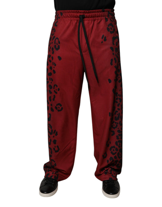 Dolce & Gabbana Red Leopard Print Polyester Men Jogger Pants