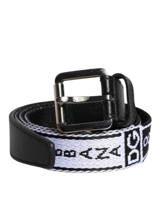 Dolce & Gabbana Black White Printed Metal Logo Buckle Belt