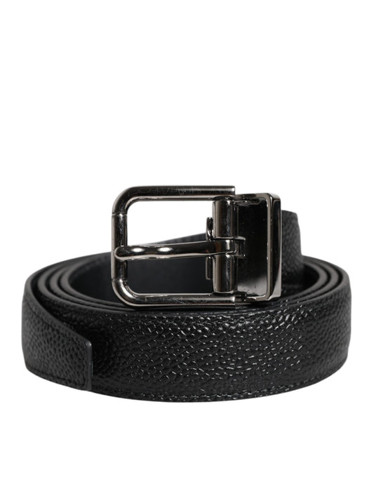 Dolce & Gabbana Black Calf Leather Classic Metal Buckle Belt
