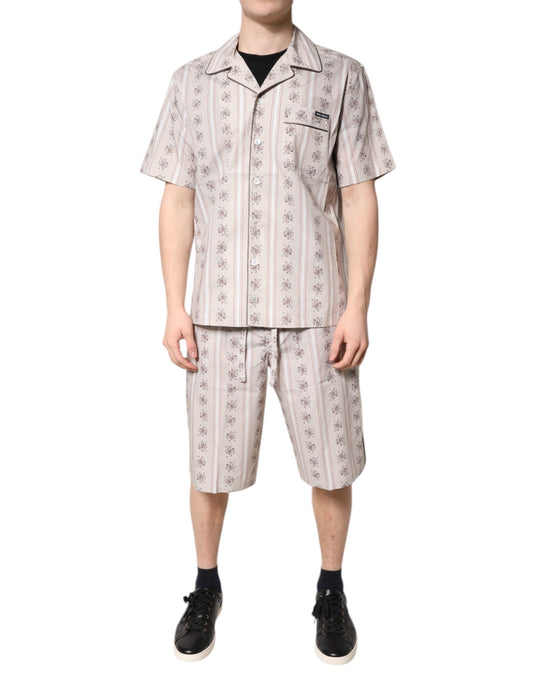 Dolce & Gabbana Beige Floral Print Cotton Men Pajama Set Sleepwear