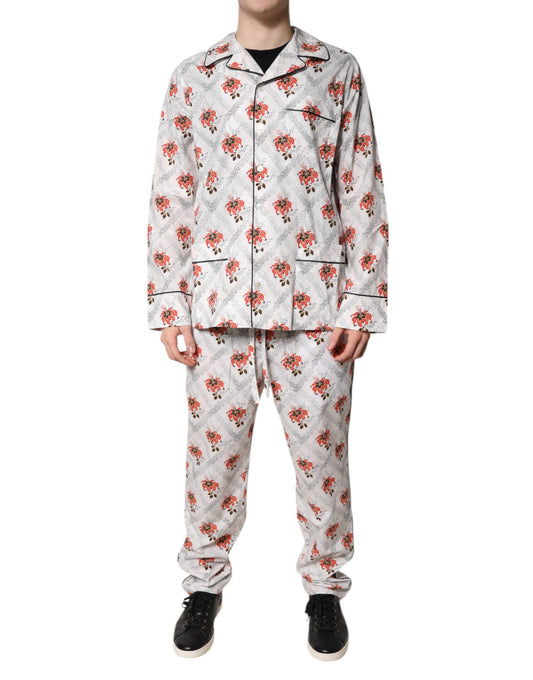 Dolce & Gabbana Schlafanzug-Set aus Baumwolle mit mehrfarbigem Blumenmuster
