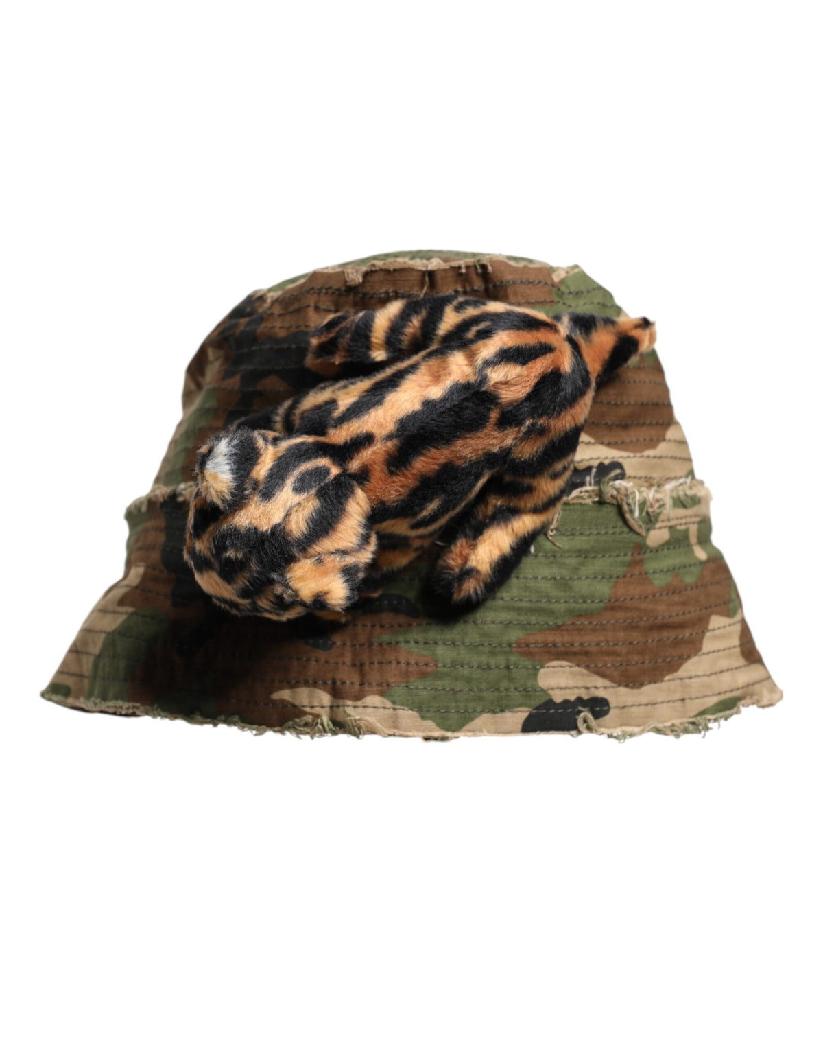 Dolce & Gabbana Multicolor Leopard Embellish Wide Brim Bucket Hat