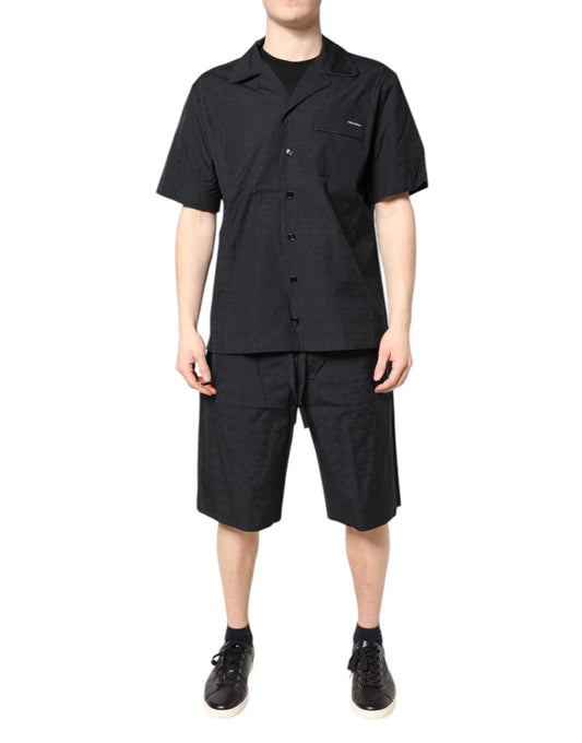 Dolce & Gabbana Schwarzes Baumwoll-Herren-Pyjama-Set Nachtwäsche