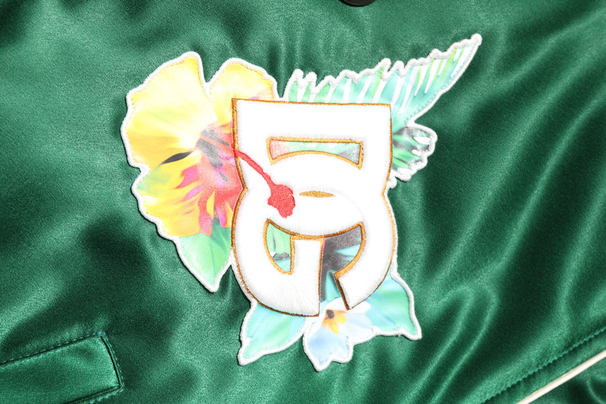 Dolce & Gabbana Green Floral DG Logo Full Zip Bomber Jacket