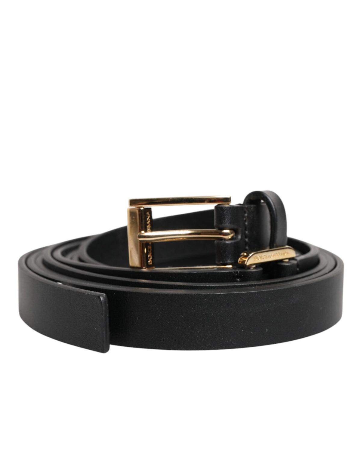 Dolce & Gabbana Black Double Strap Leather Gold Buckle Belt