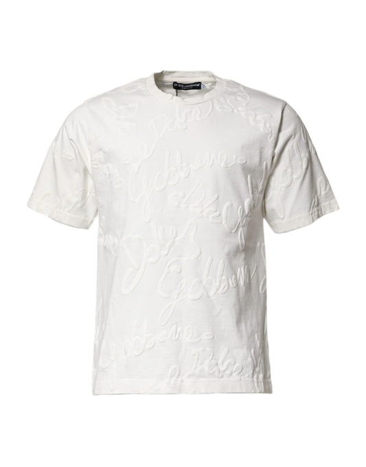 Dolce & Gabbana White Cotton Logo Embossed Crew Neck T-shirt