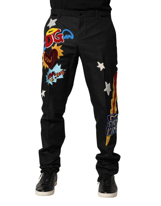 Dolce & Gabbana Black Graphic Embroidery Men Pants
