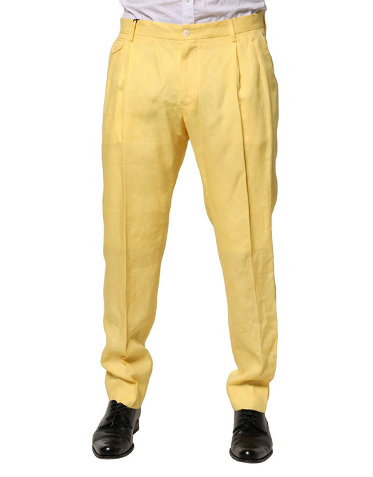 Dolce & Gabbana Yellow Flax Tapered Dress Men Pants