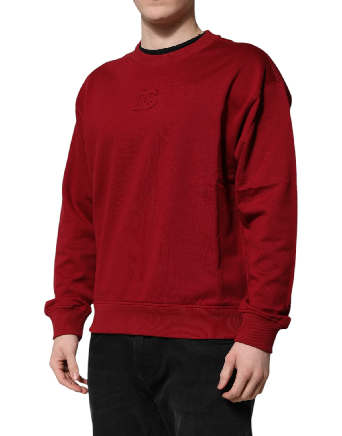 Dolce & Gabbana Maglione Girocollo in Cotone Rosso con Logo in Rilievo