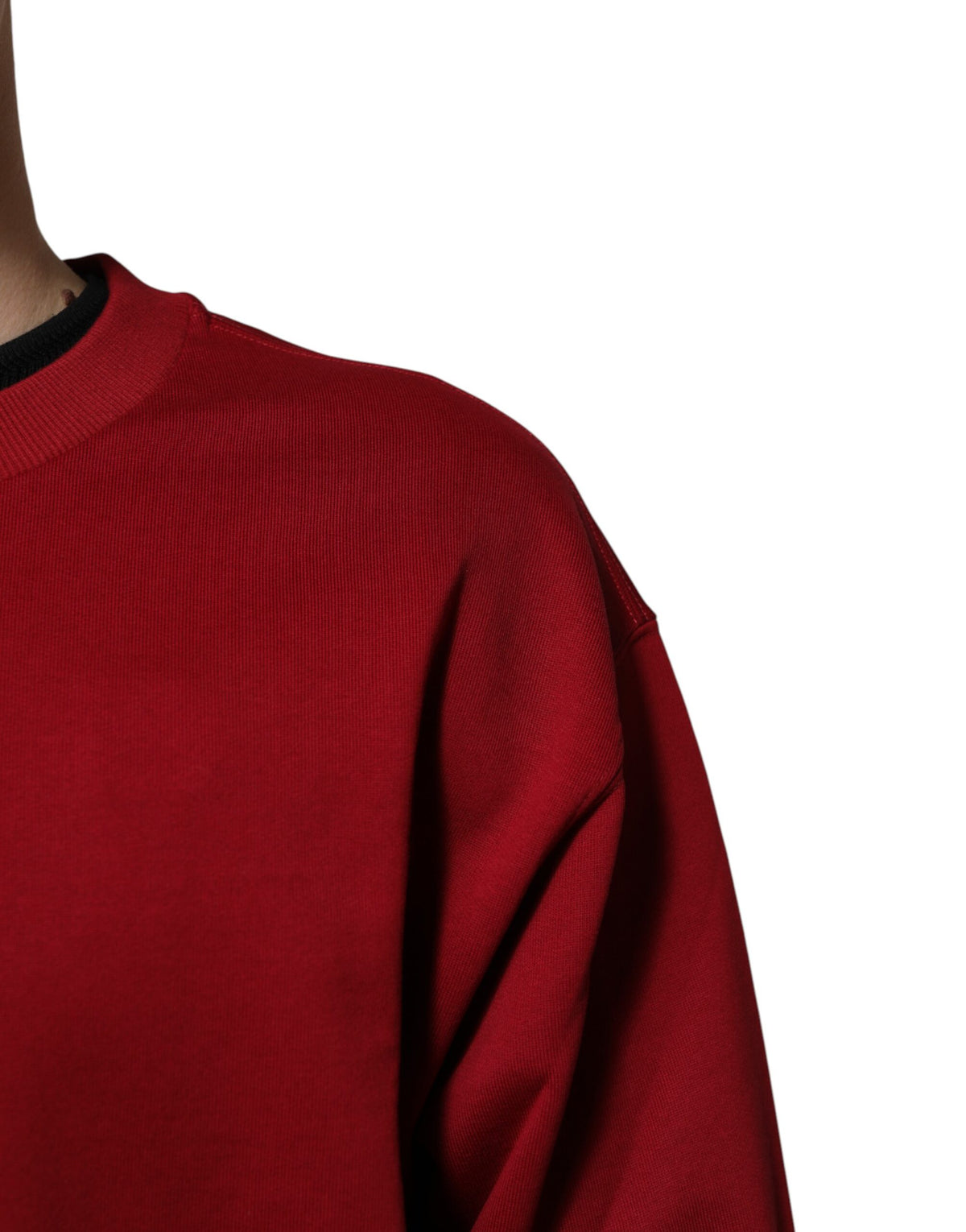 Dolce & Gabbana Maglione Girocollo in Cotone Rosso con Logo in Rilievo