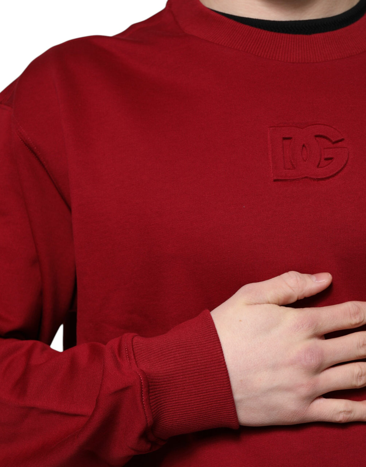 Dolce & Gabbana Maglione Girocollo in Cotone Rosso con Logo in Rilievo
