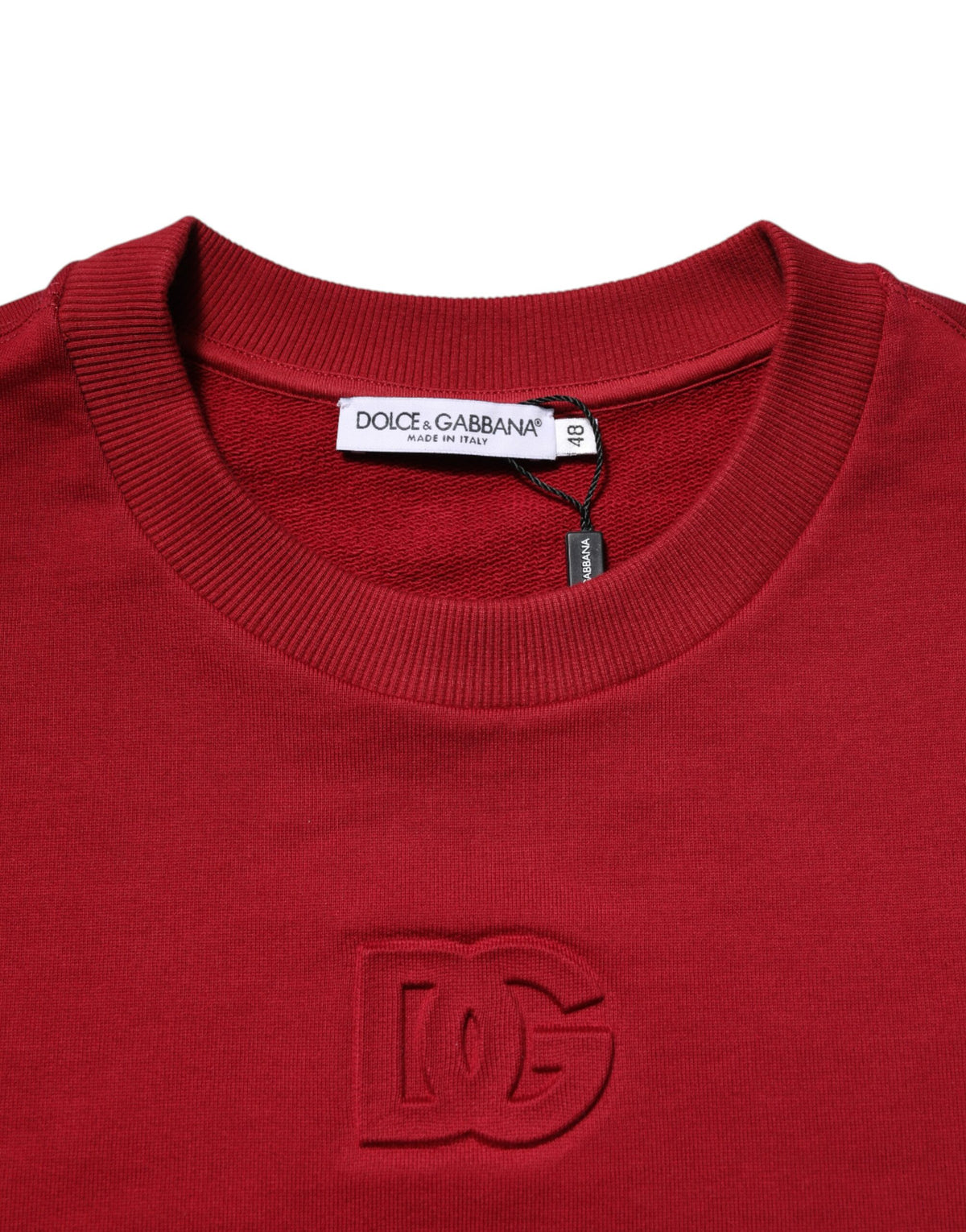 Dolce & Gabbana Maglione Girocollo in Cotone Rosso con Logo in Rilievo
