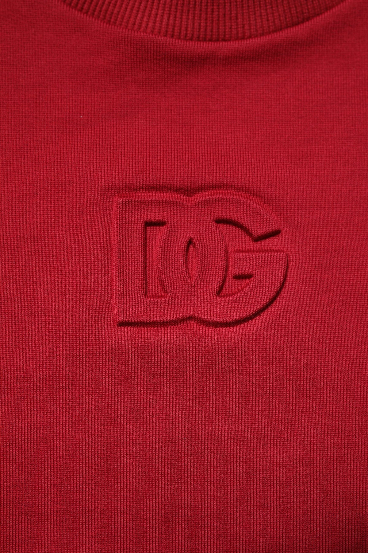 Dolce & Gabbana Maglione Girocollo in Cotone Rosso con Logo in Rilievo