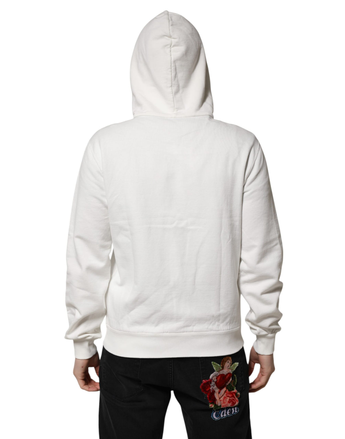 Dolce & Gabbana White Cotton DG ROYAL Print Hooded Sweater