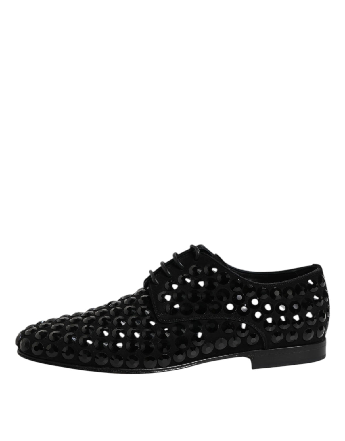 Dolce & Gabbana Black Suede Strass Derby Formal Shoes