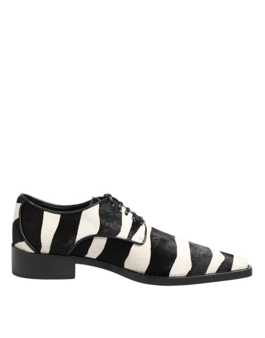 Dolce & Gabbana Black White Zebra Pony Fur Dress Shoes