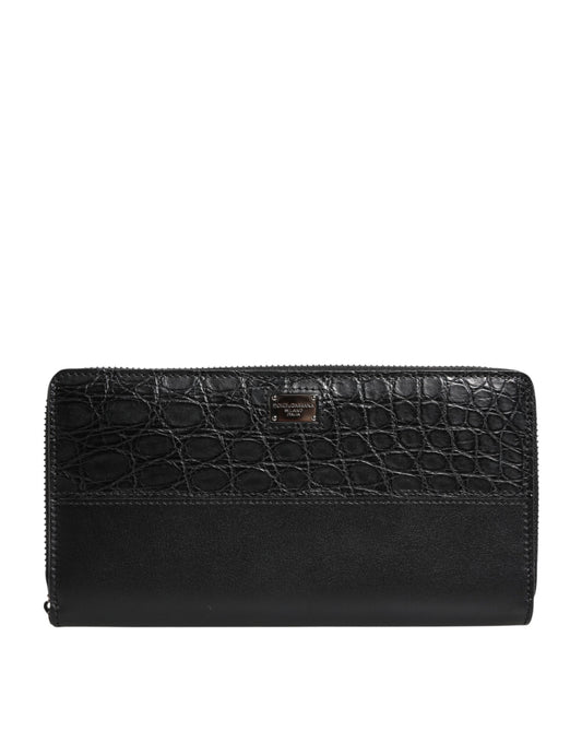 Dolce & Gabbana Zwart Leren Logo Plaque Rits Rondom Continental Portemonnee