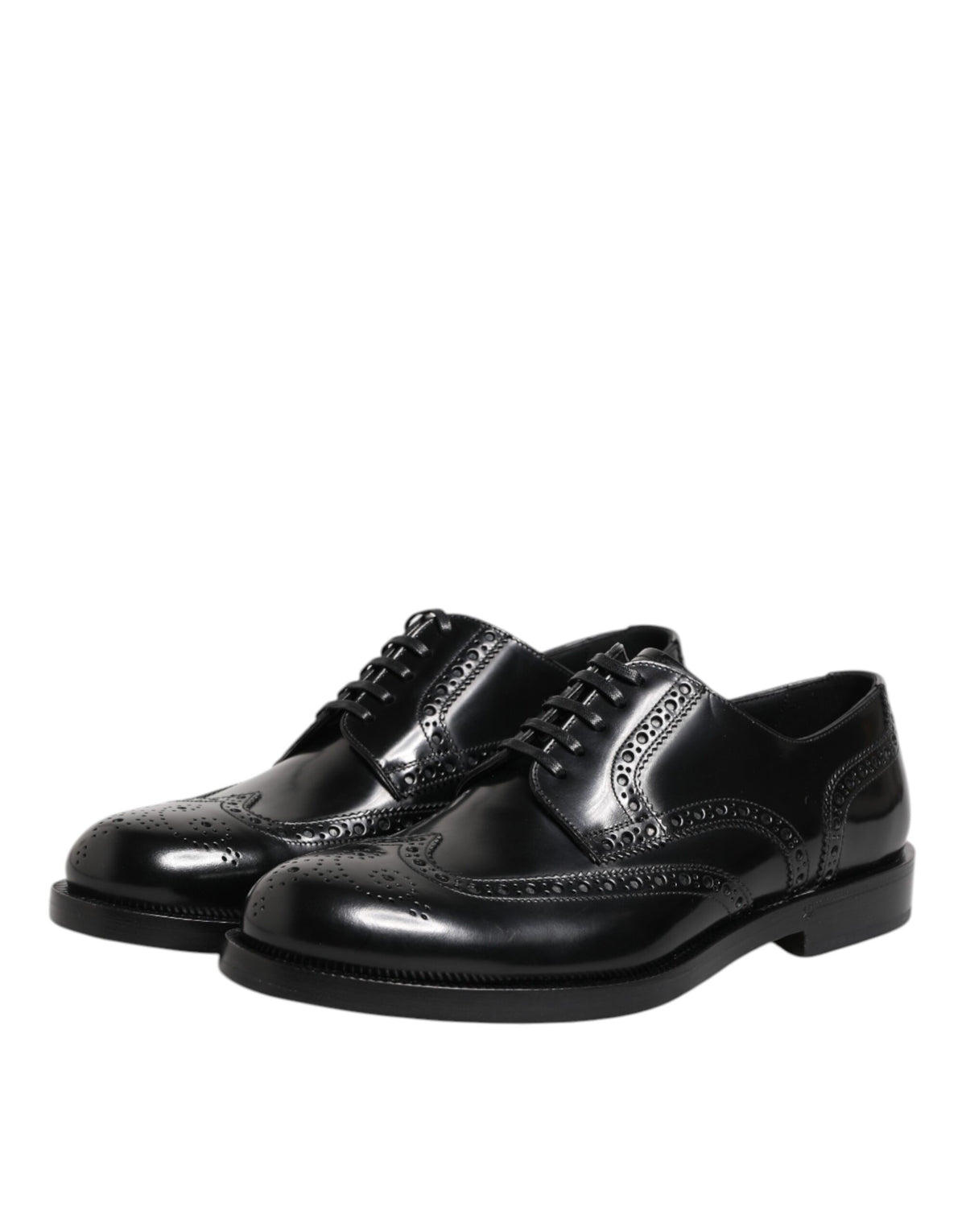 Dolce & Gabbana Black Leather Derby Wingtip Formal Shoes