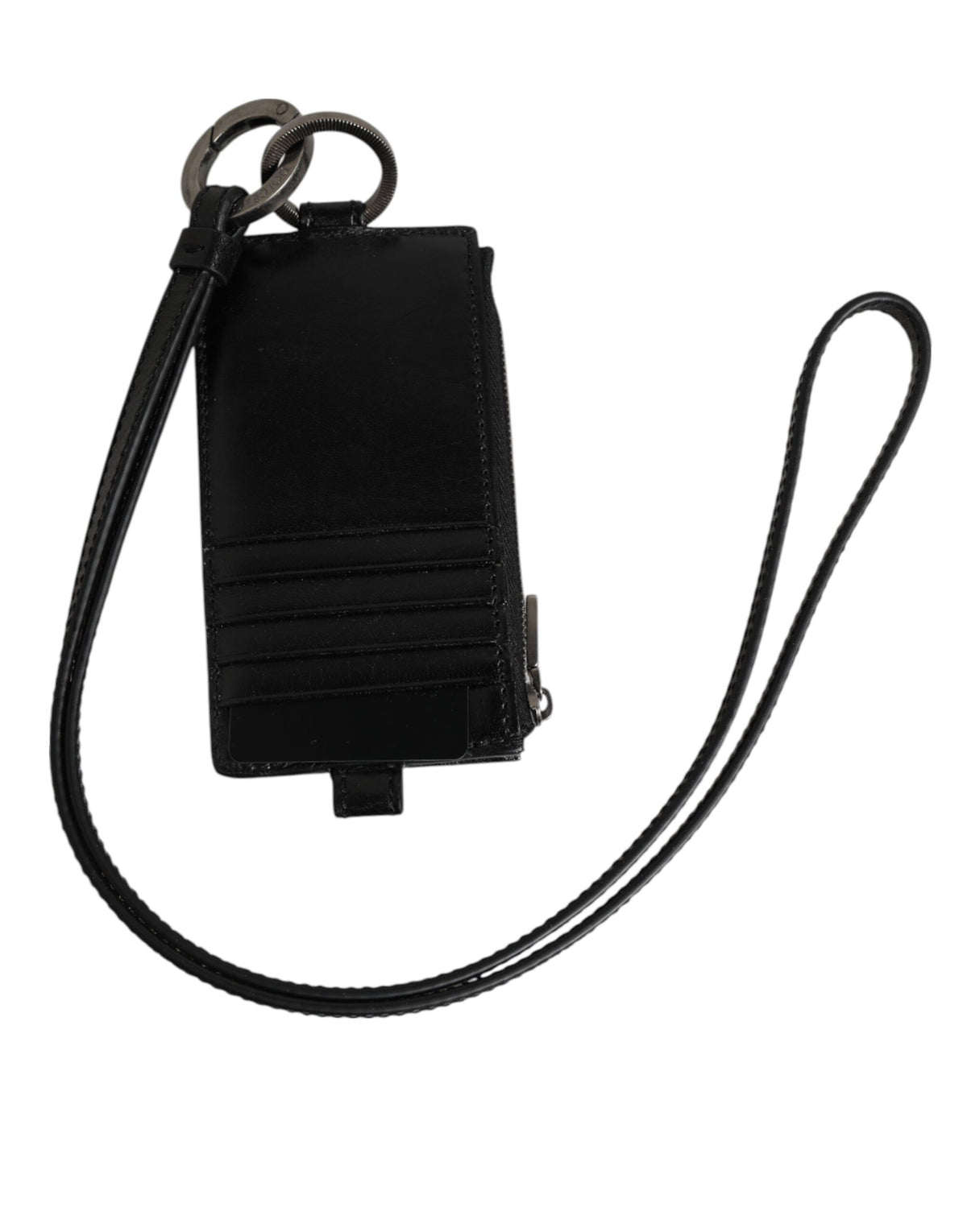 Dolce & Gabbana Zwart Leren Logo Reliëf Keycord Kaarthouder Portemonnee