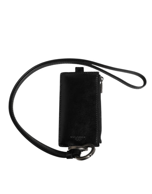 Dolce & Gabbana Zwart Leren Logo Reliëf Keycord Kaarthouder Portemonnee