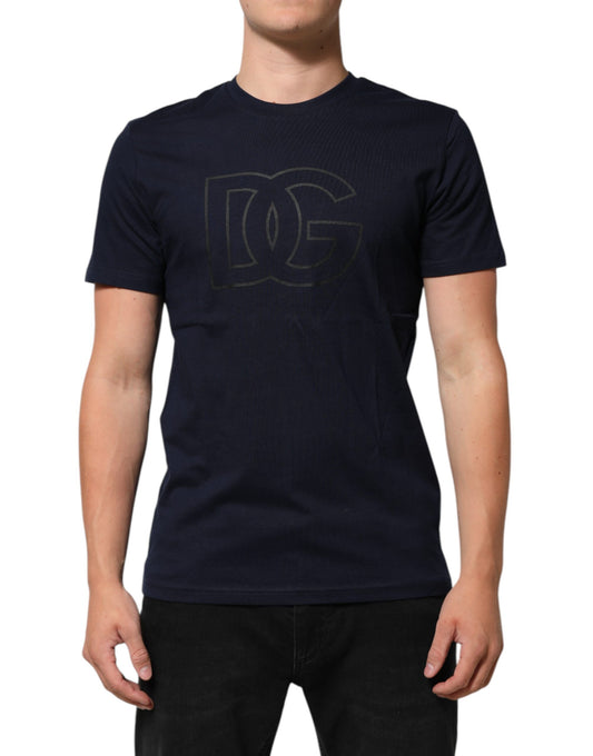Dolce & Gabbana Dunkelblaues Baumwoll-T-Shirt für Herren mit DG-Logo-Print