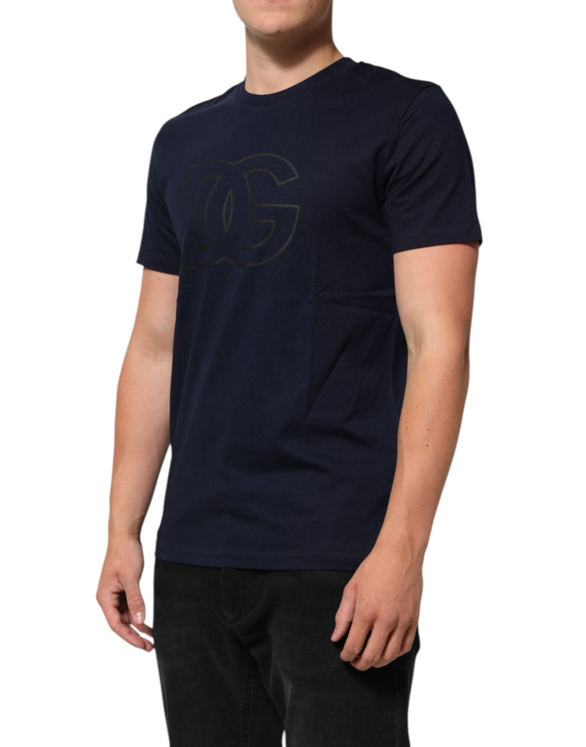 Dolce & Gabbana Dunkelblaues Baumwoll-T-Shirt für Herren mit DG-Logo-Print