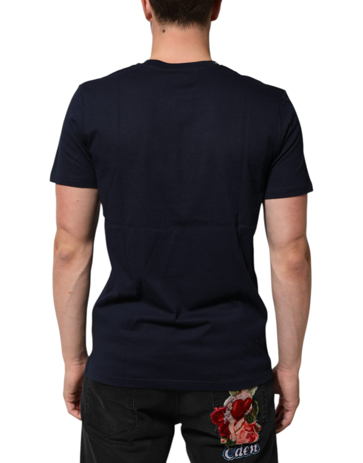 Dolce & Gabbana Dunkelblaues Baumwoll-T-Shirt für Herren mit DG-Logo-Print
