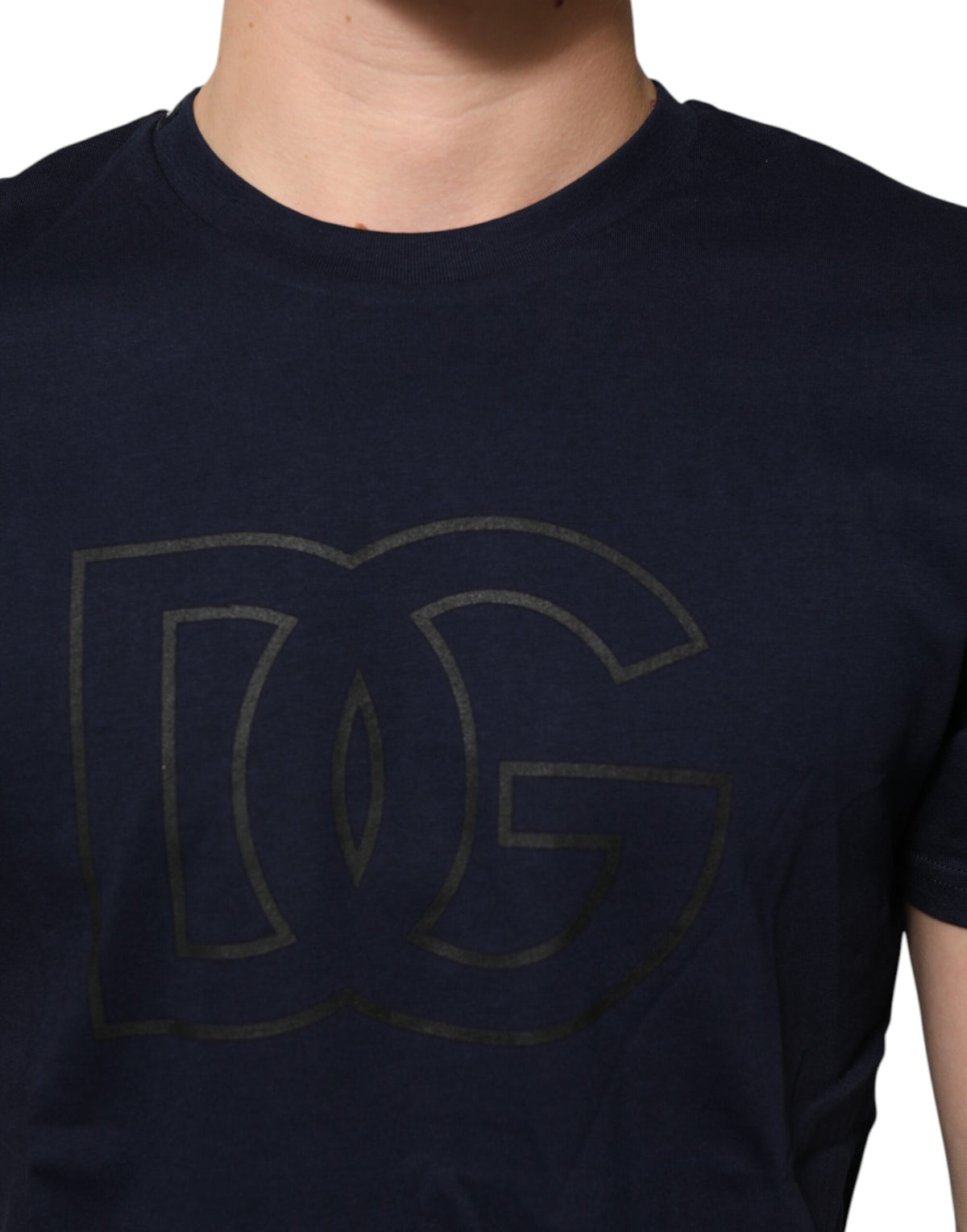 Dolce & Gabbana Dunkelblaues Baumwoll-T-Shirt für Herren mit DG-Logo-Print