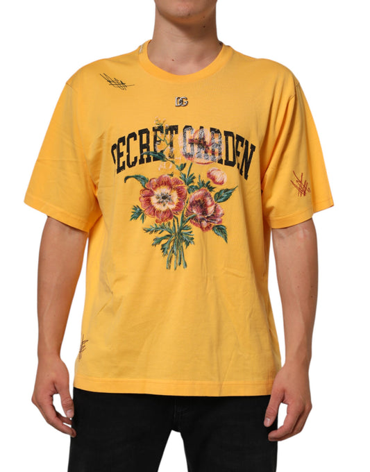 Dolce & Gabbana Yellow Secret Graden Floral Cotton CrewNeck T-shirt