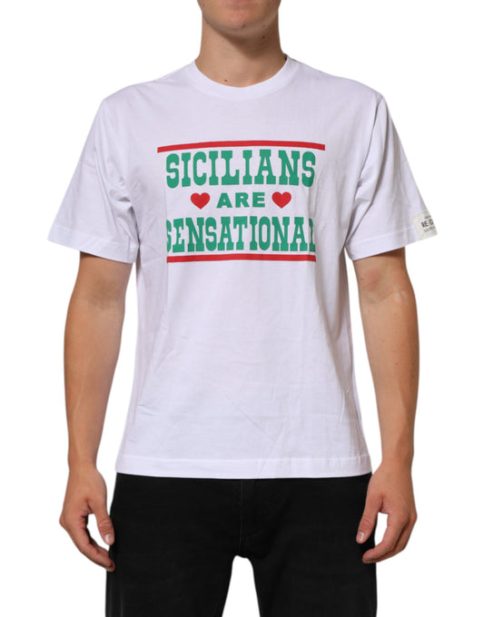 Dolce & Gabbana White Graphic Print Cotton Crew Neck T-shirt