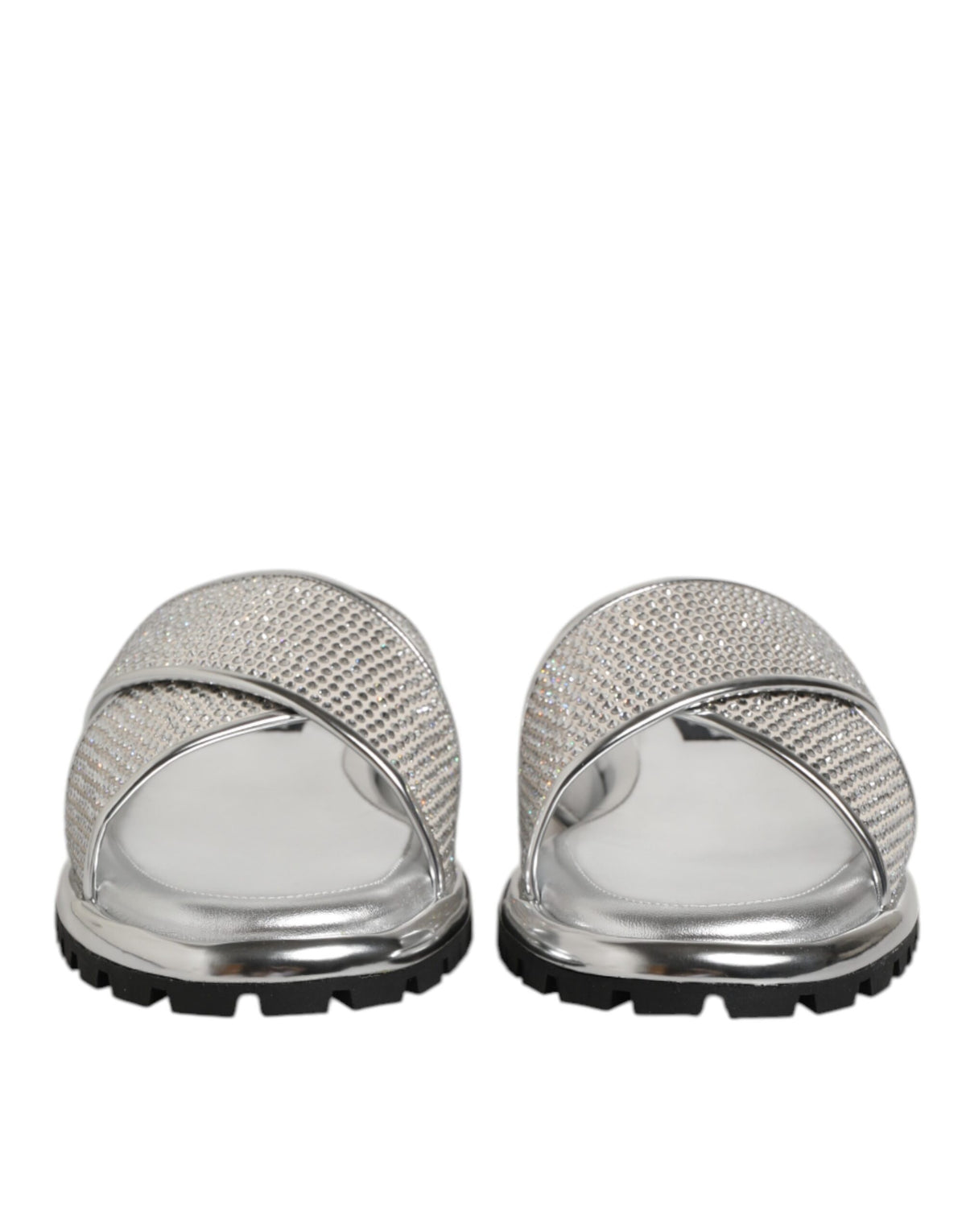 Dolce & Gabbana Silver Strass Slides Flats Slippers Shoes