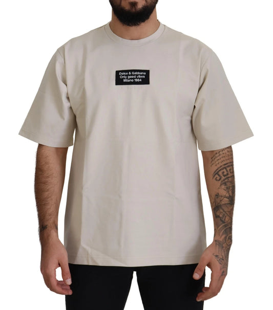 Dolce & Gabbana Ivory Cotton Ivory Printed Crewneck
