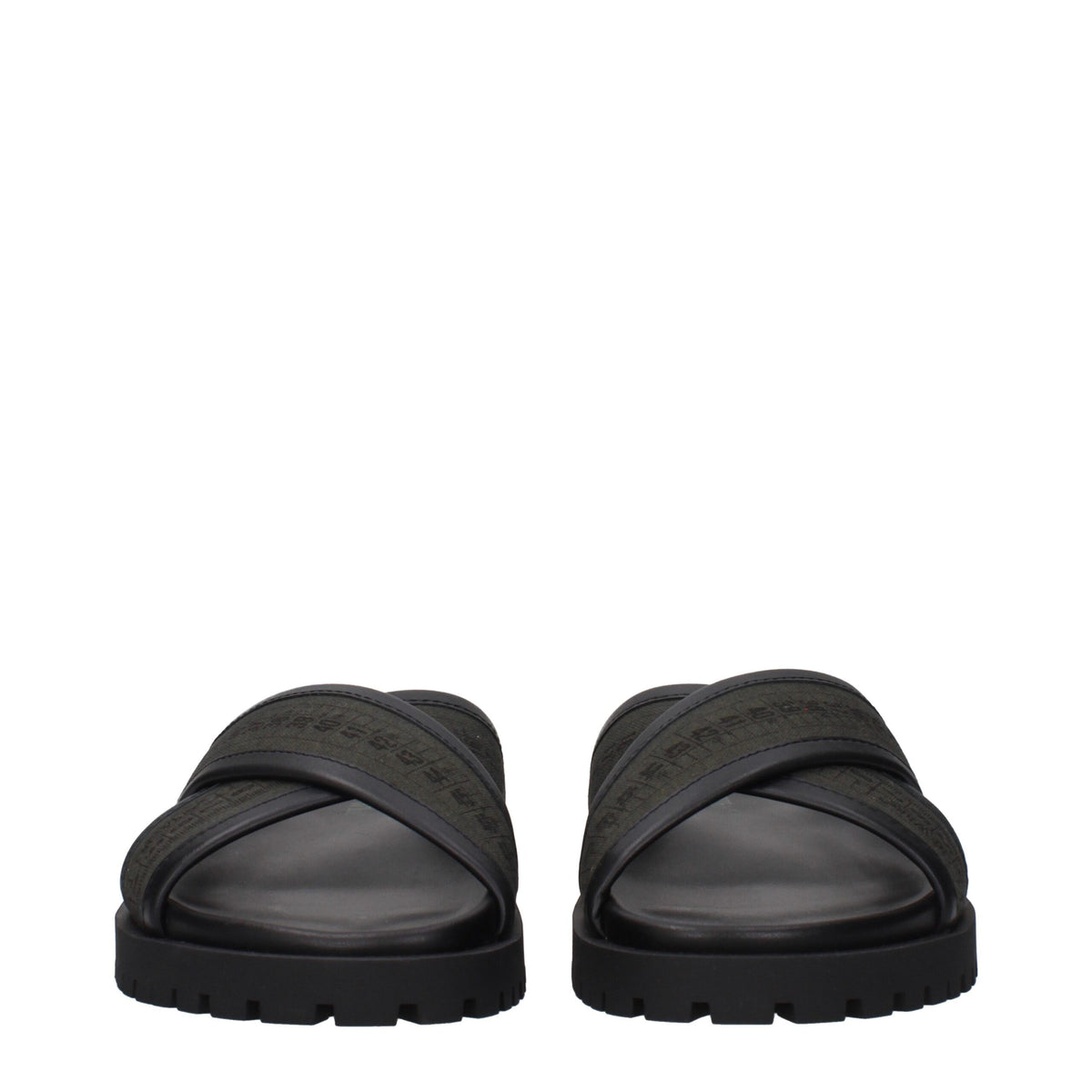 Off-White Green Fabric Flat Sandals
