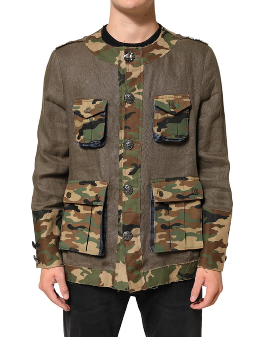 Dolce & Gabbana Brown Camouflage Linen Button Down Jacket