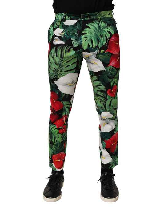 Dolce & Gabbana Multicolor Floral Print Cotton Tapered Pants