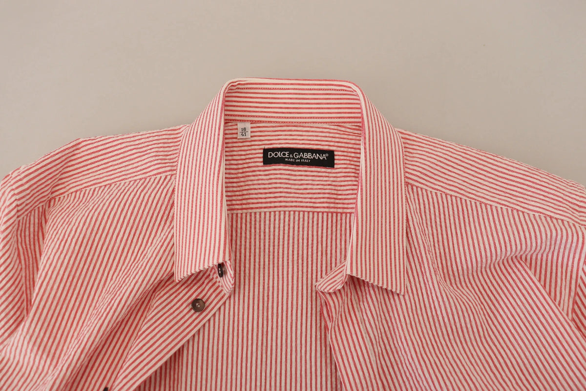 Dolce & Gabbana Red White Striped Cotton Short Sleeve Shirt