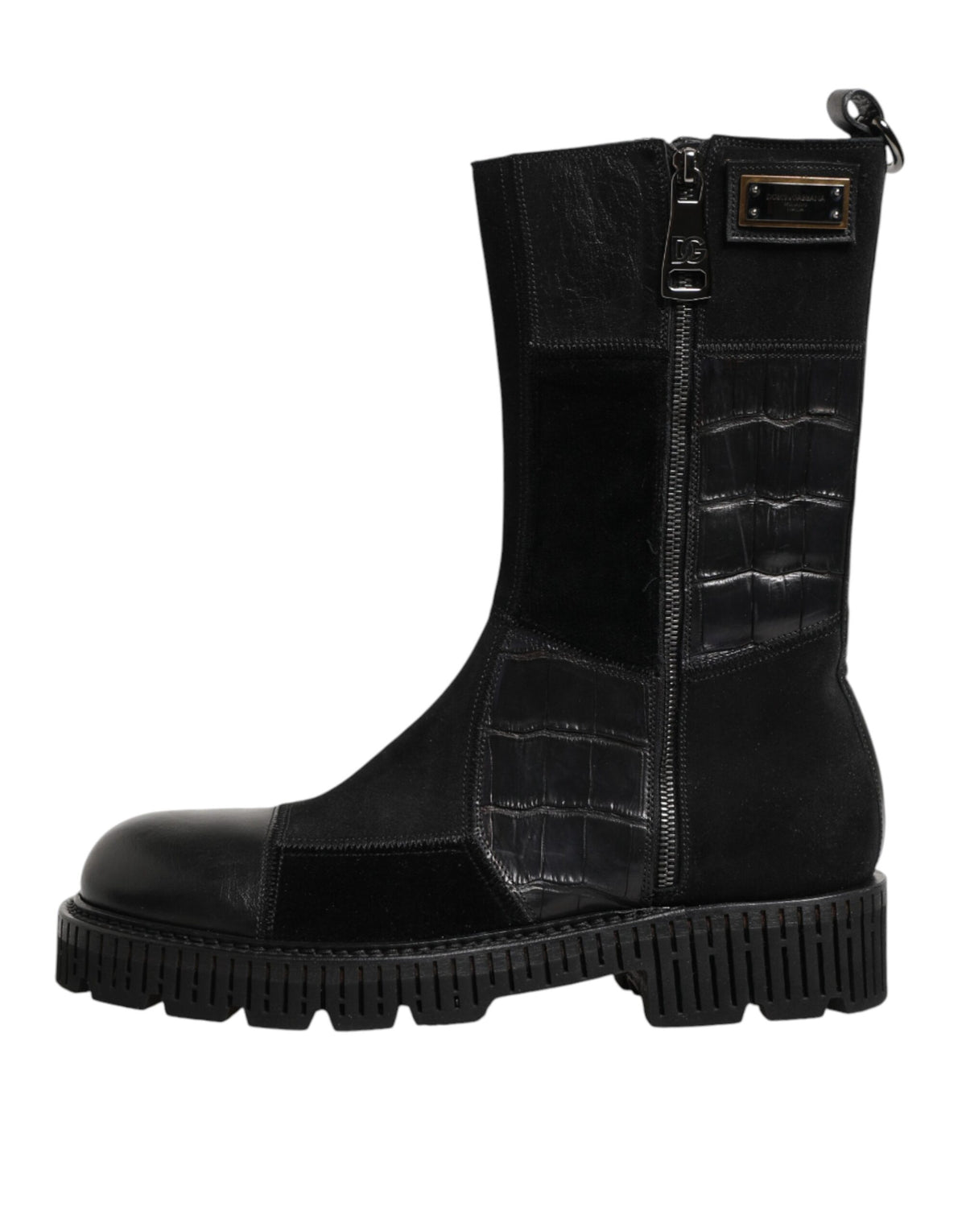 Dolce & Gabbana Black Patchwork Leather Mid Calf Boot  Shoes