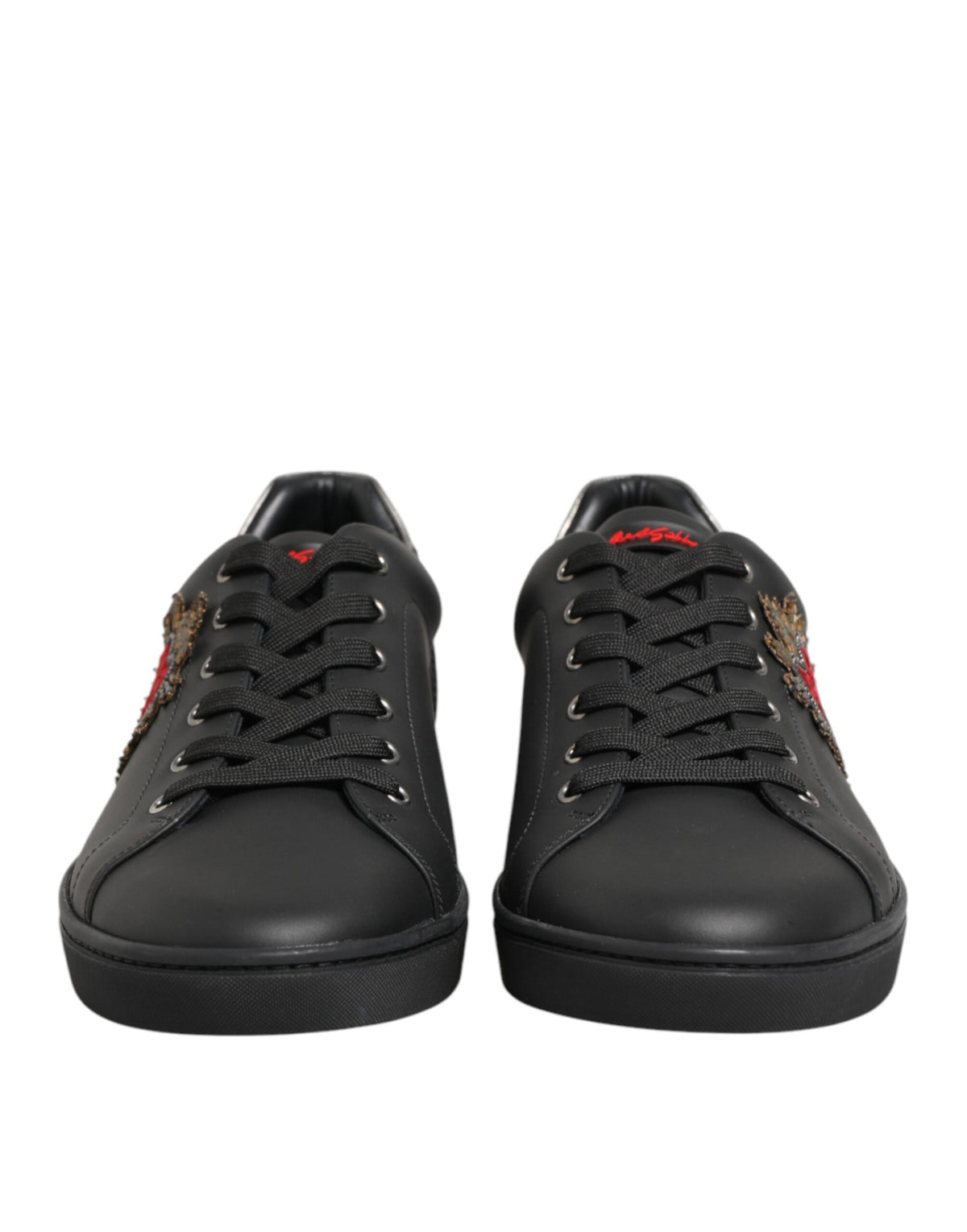 Dolce & Gabbana Black Leather Heart Embellished Sneakers Shoes