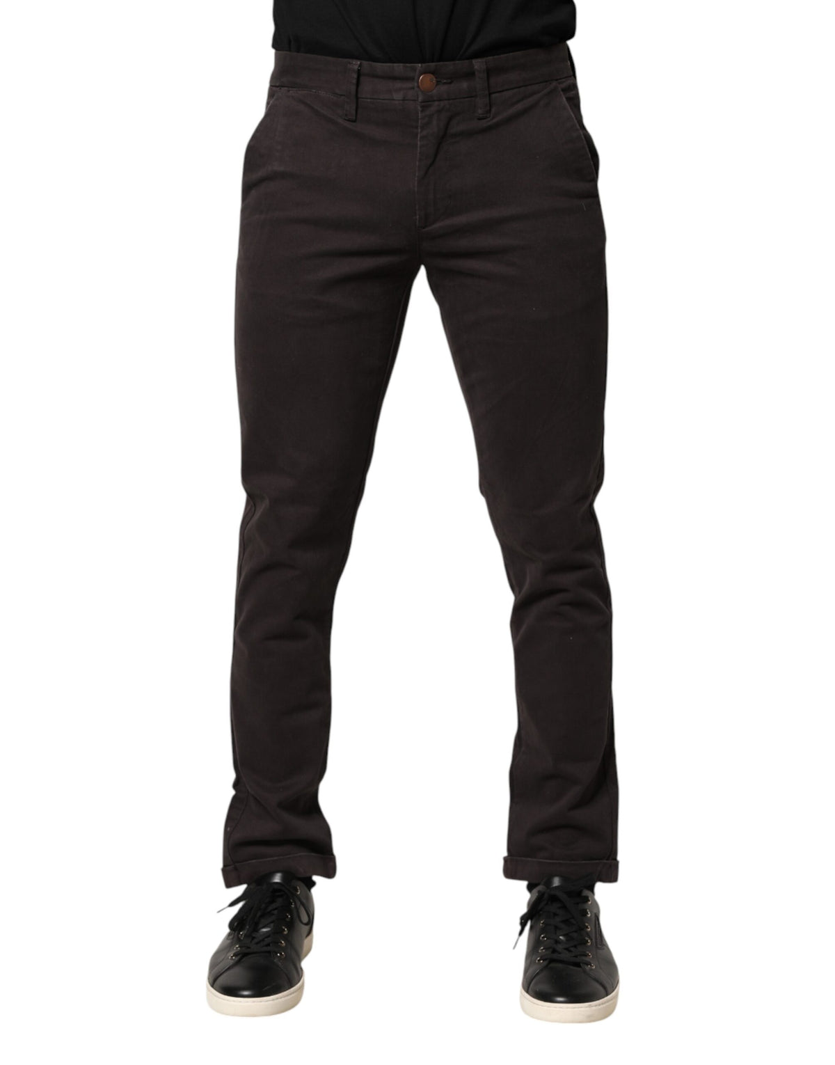 Sun68 Dark Brown Cotton Stretch Skinny Mid Waist Men Trouser Pants
