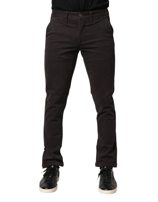 Sun68 Dark Brown Cotton Stretch Skinny Mid Waist Men Trouser Pants